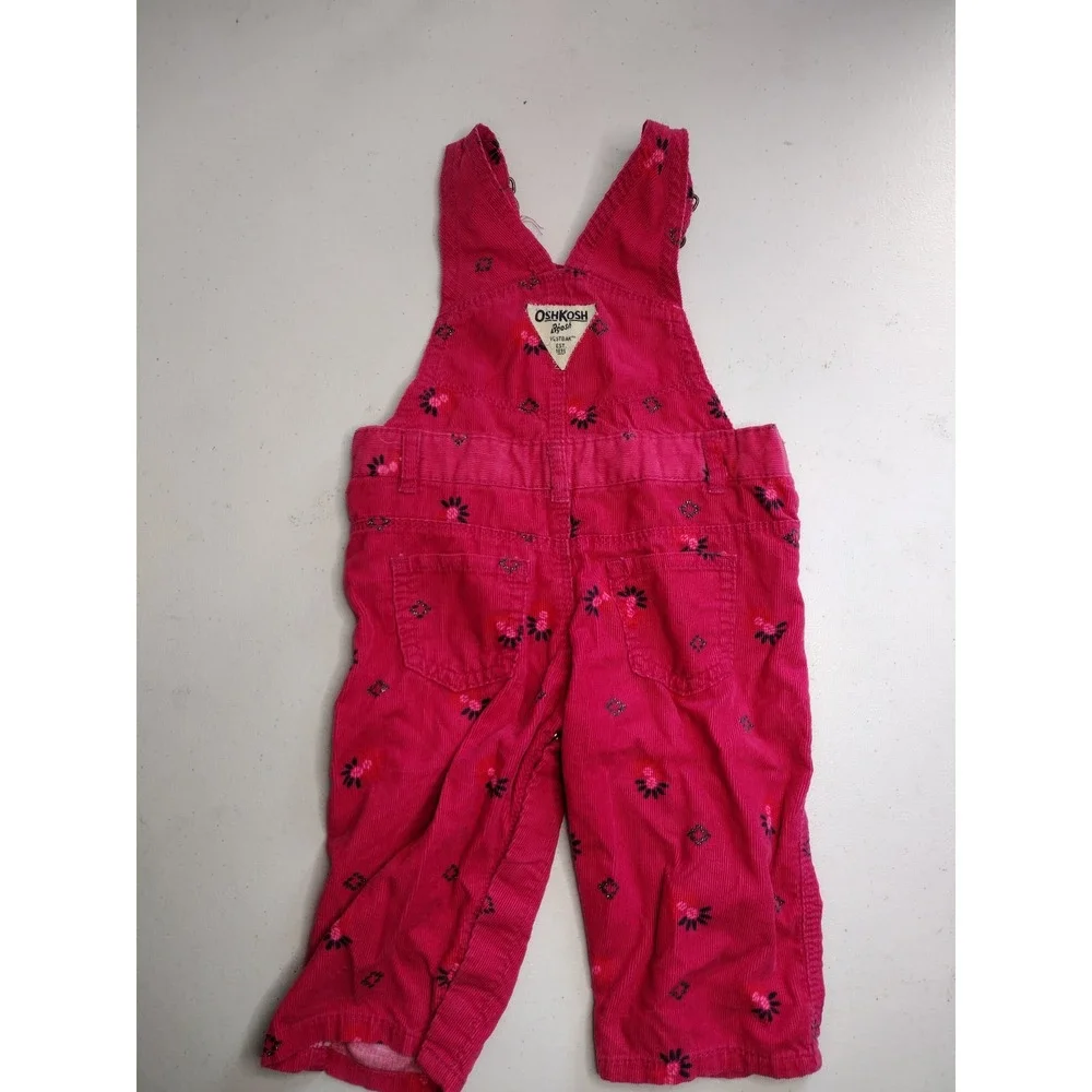 OshKosh Bgosh‎ Baby Girls Pink Corduroy Floral Print Overalls 6M Snap Inseam